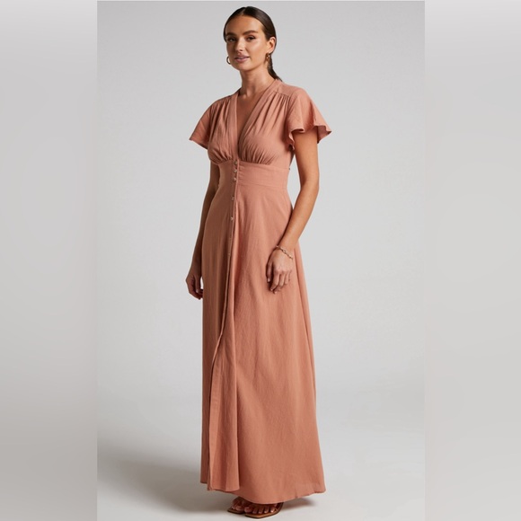 ELIJAH MIDI DRESS - EMPIRE WAIST BUTTON DOWN DRESS - Picture 1 of 4